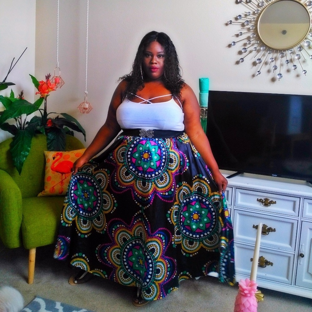 Colorful Mandala Long Satin Flowy Skirt